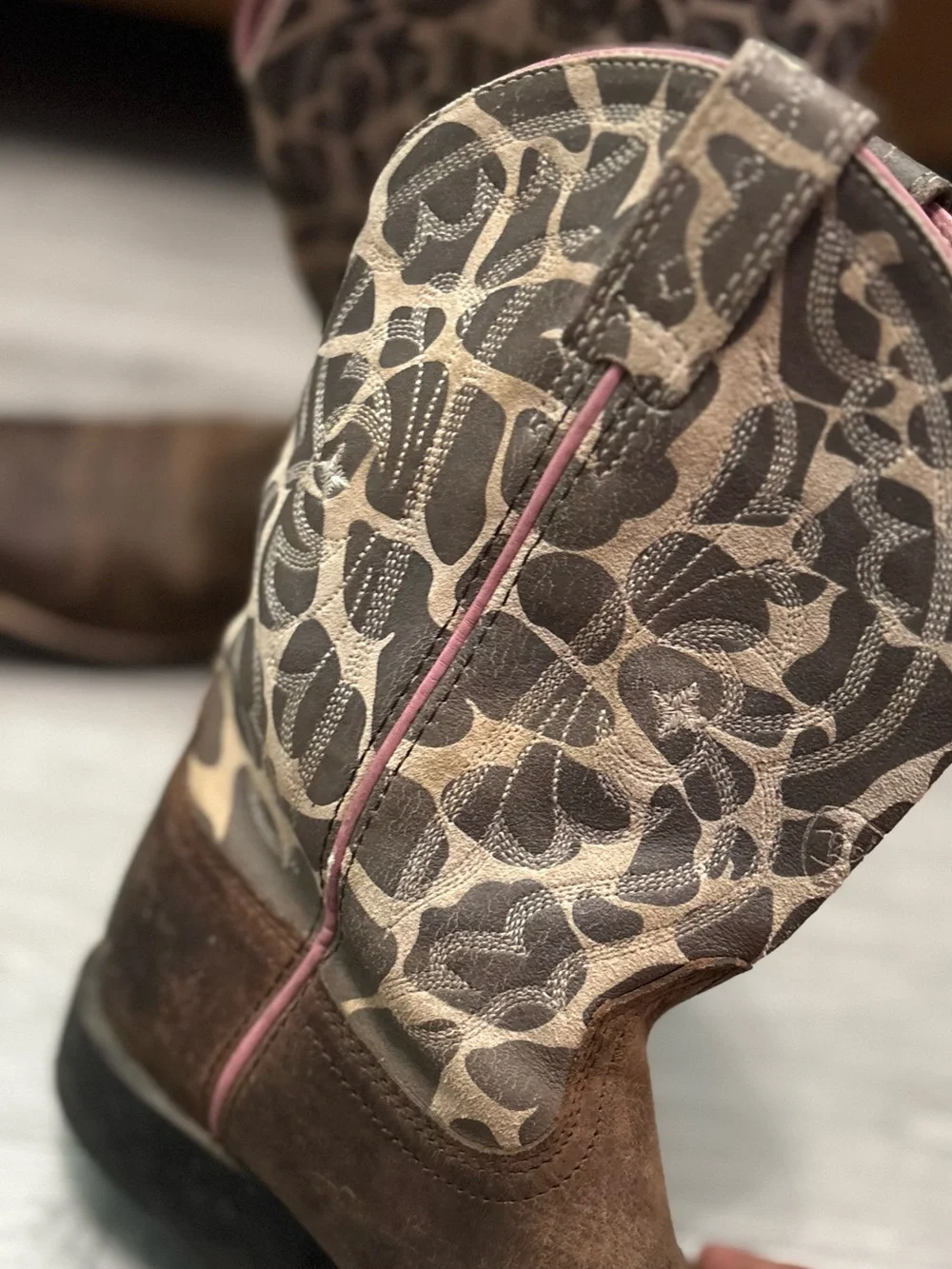 Ariat Kids Brown Cowboy Boots with Patterned Shaft Size 3